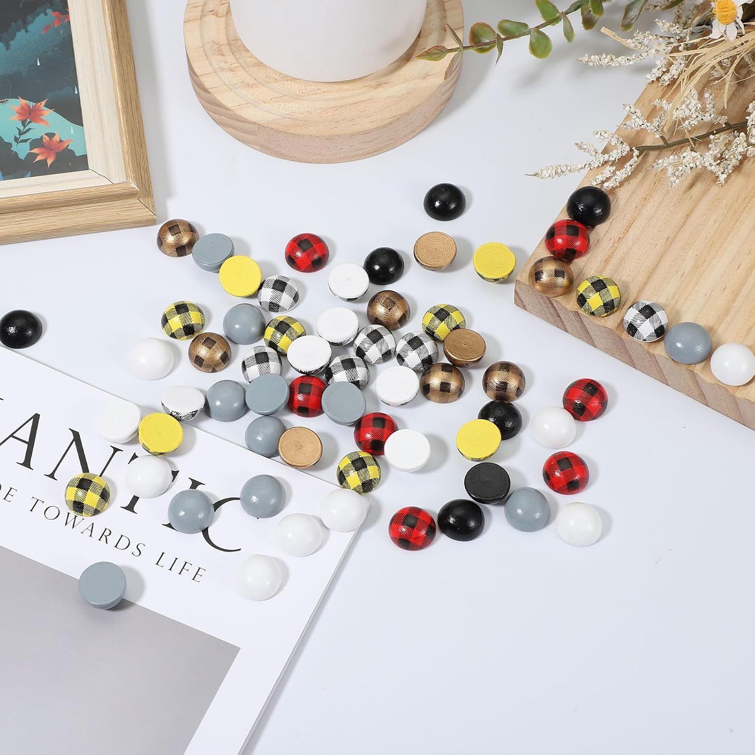 uxcell 150 Pcs Half Wooden Beads, 0.6 Inch(15mm) Unfinished Natural Split Wood Balls, Wooden Half Sphere for Paint DIY Crafts Art Projects Party Decoration, Black - Image 3