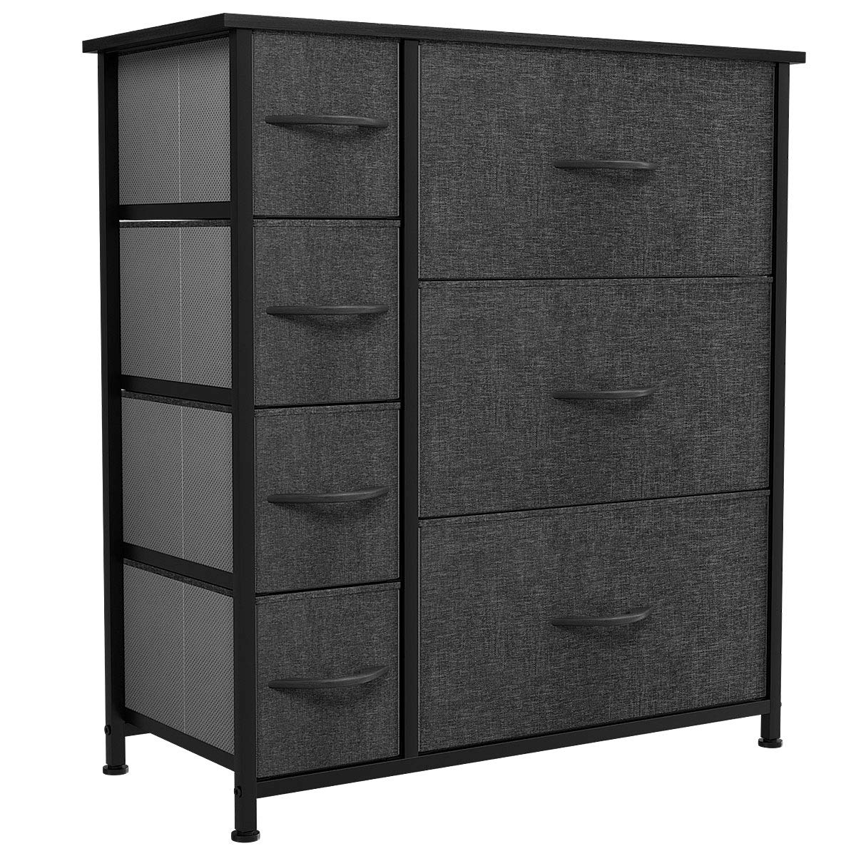 YITAHOME7 Drawers Dresser- Fabric Storage Tower, Organizer Unit for Bedroom, Living Room, Hallway, Closets& Nursery- Sturdy Steel Frame, Wooden Top& Easy Pull Fabric Bins (Black/Grey)