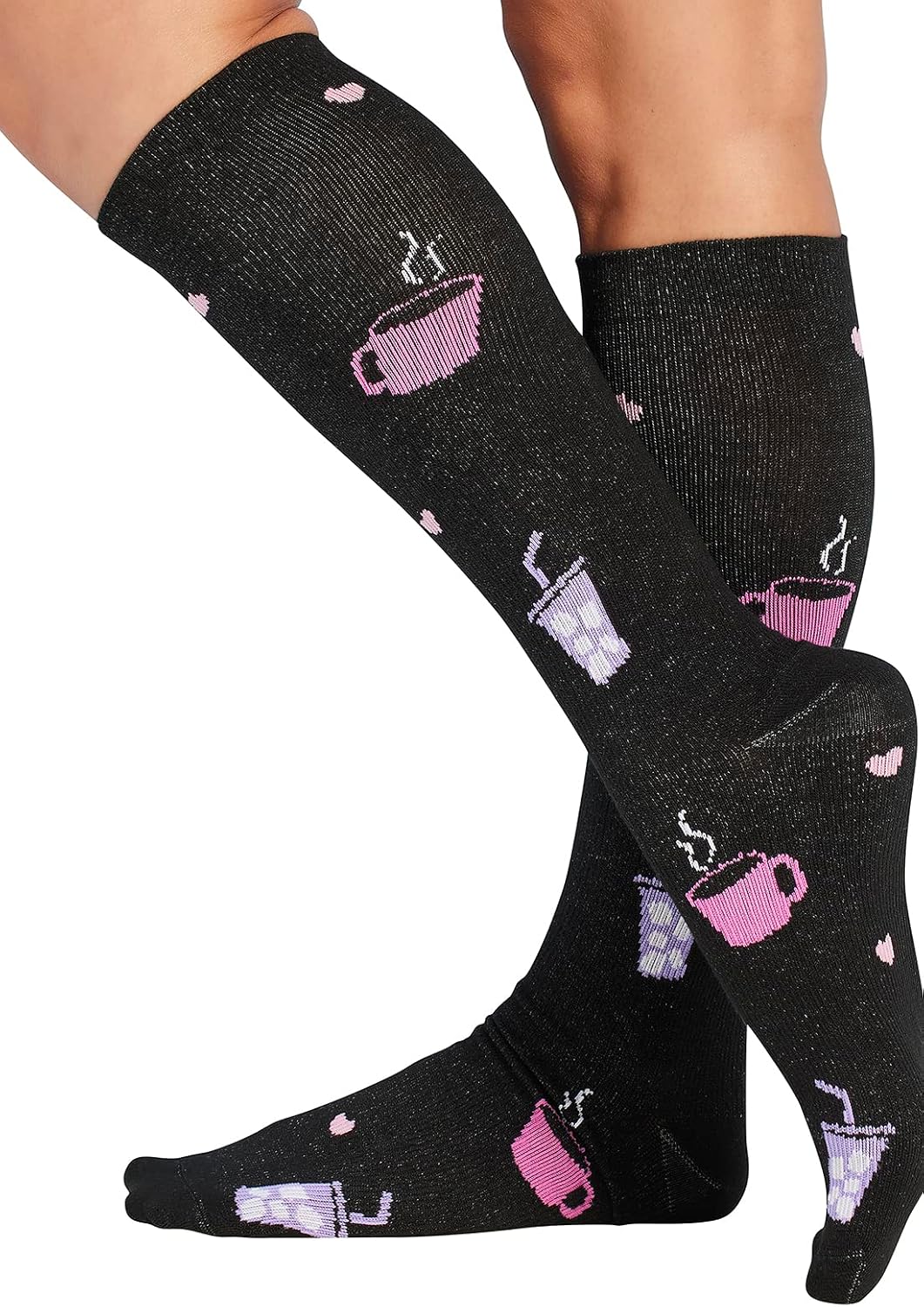 Cherokee Women's 10-15mmHg Compression Socks – Fun Print Knee Highs with Light Support, Soft Feel - PRINTSUPPORT, Regular, Nurse Fuel