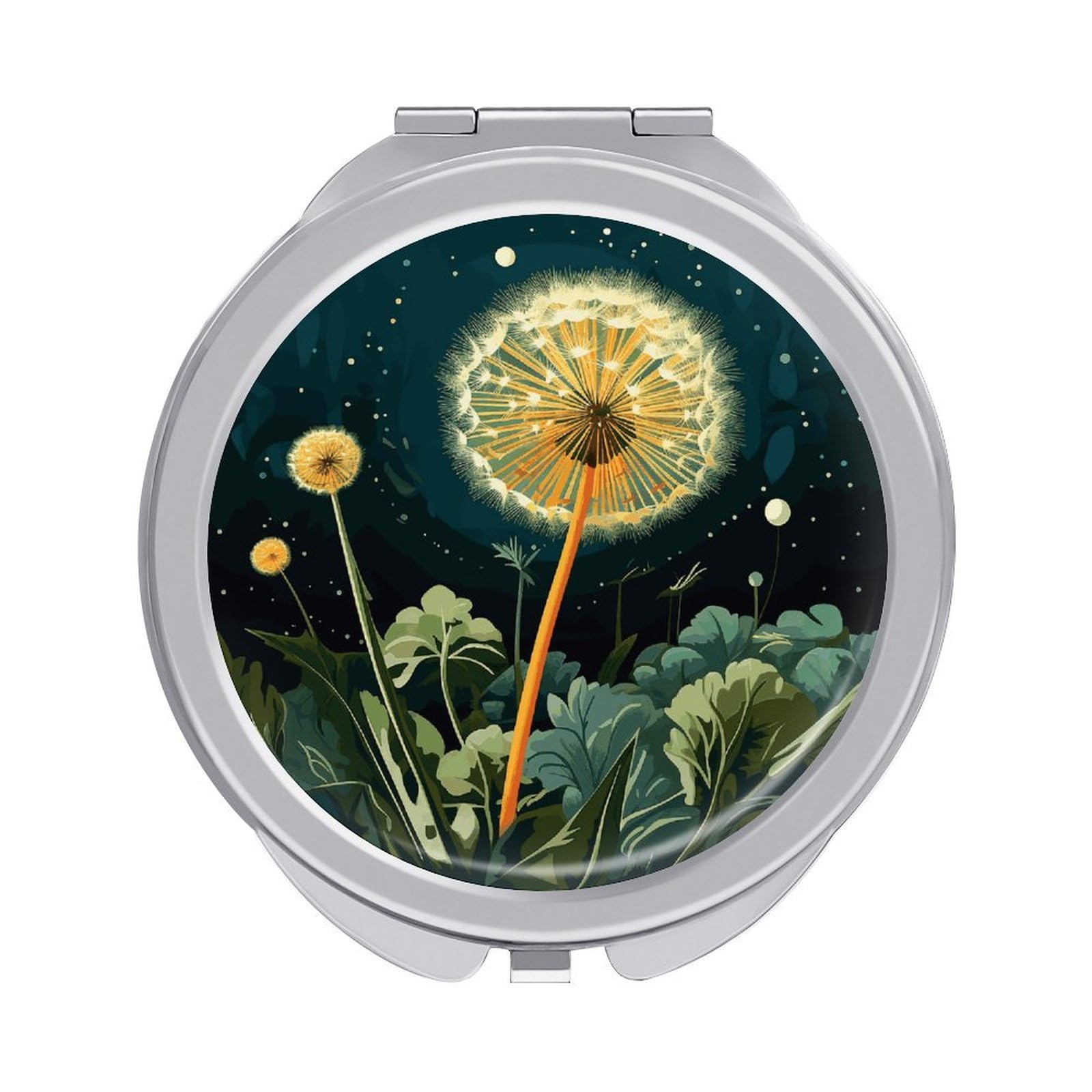 JTREHY Dandelions at Night Makeup Mirror Silver Mirror Surface Folding Makeups Mirrors Lightweight Durable Looking Glass for Suitable Traveling Handbag and Purses