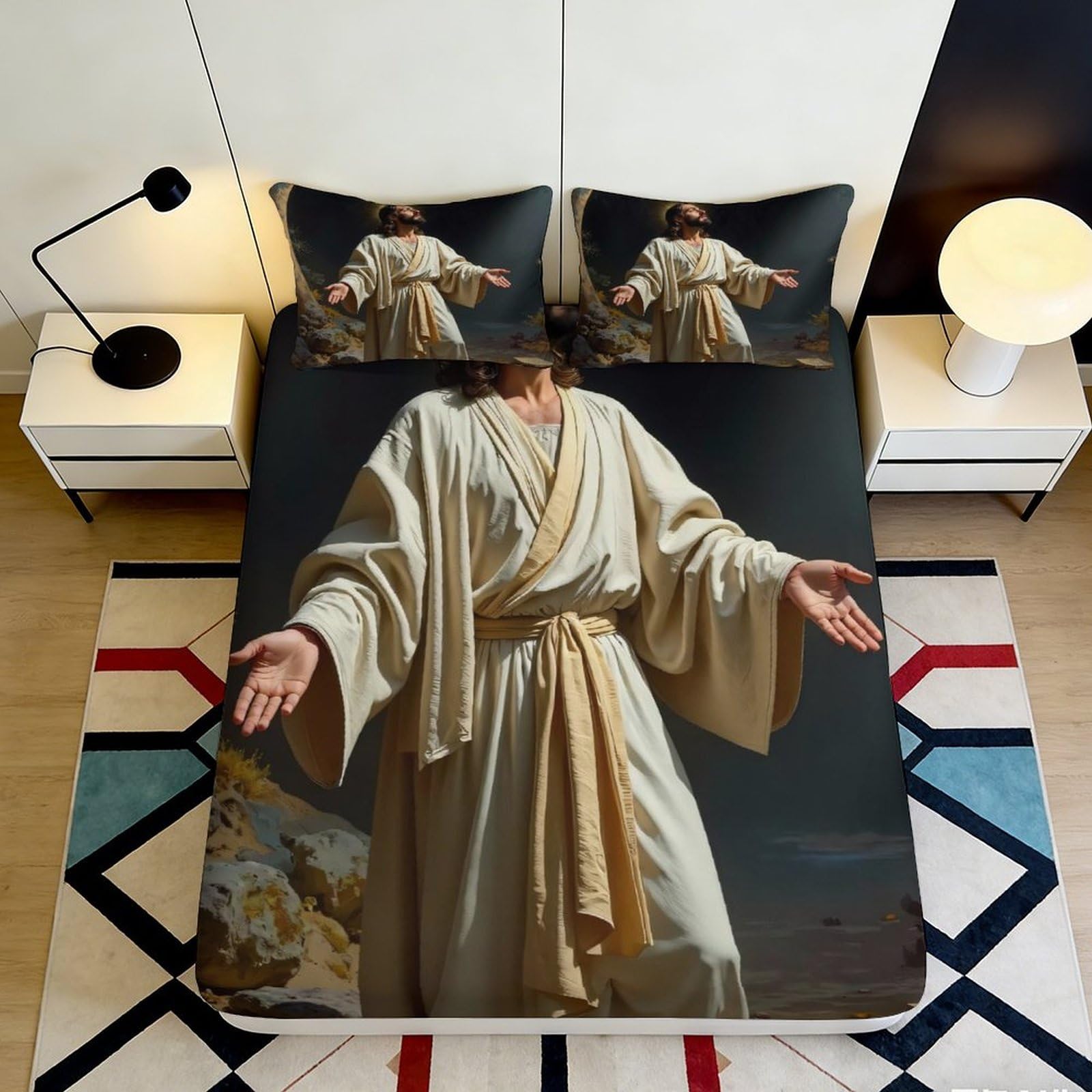 Pnayamiorkfel Style-1 3D Printed Jesus Resurrection Fitted Sheet Microfiber Soft Mattress Cover Religious Art Bedroom Decor 90X200x25cm