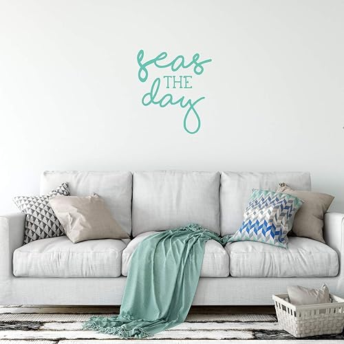Miniatura 4 de Seas the Day Cursive Wall Decal Vinyl Sticker  Nautical Decoration for Living Room, Bedroom  Quote for Laptop or Water Bottle  Black, White, Blue,