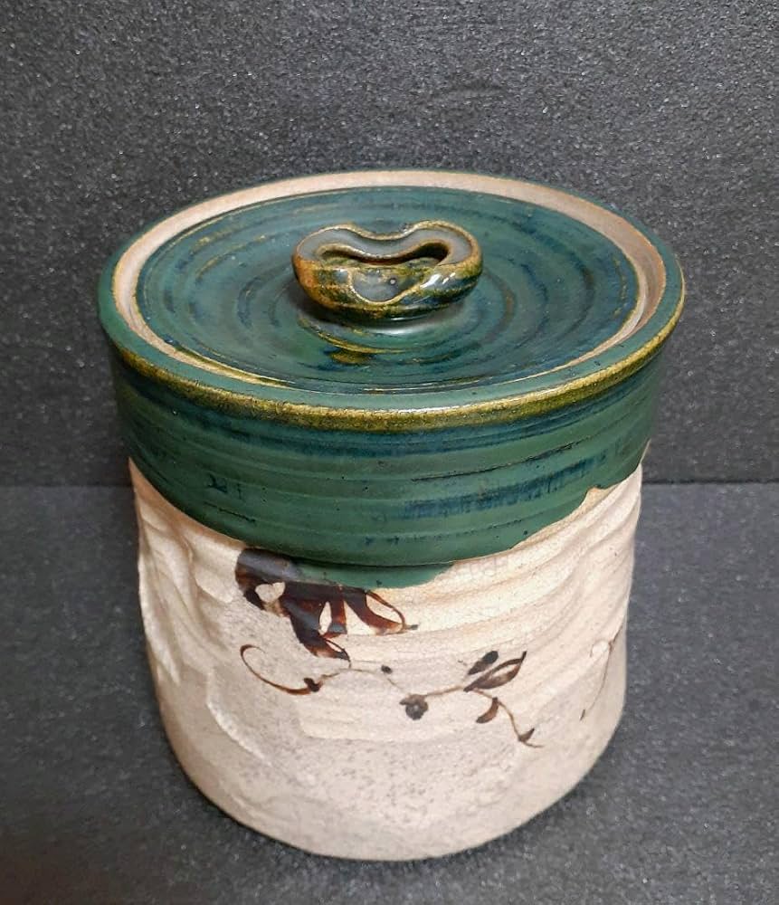 茶道具　織部焼　市川竹川造　織部茶入　仕覆付　共箱　V　6815 茶道具 織部焼 市川竹川造 織部茶入 仕覆付 共箱 V 6815 2025