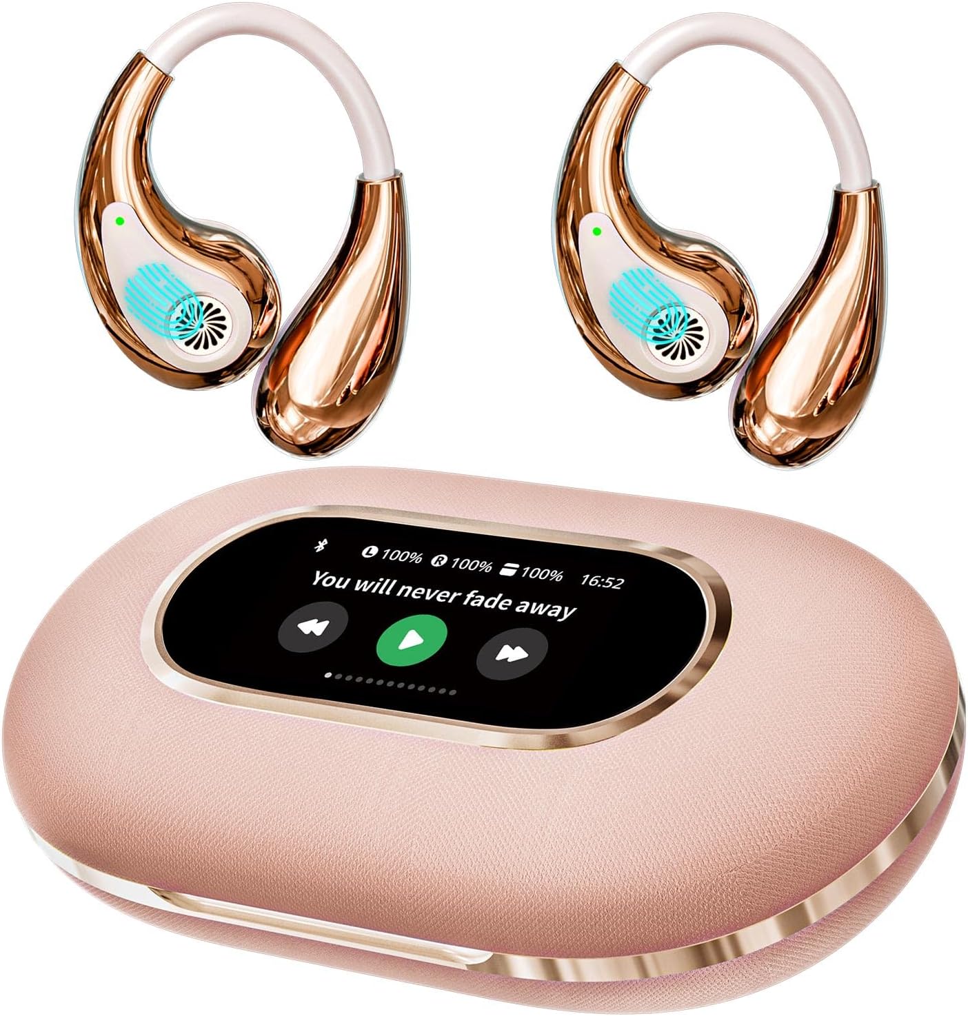 AI Translation Earbuds, Real-Time OWS Bluetooth Earphone, 3 in 1 Language Translator Headphone with LED Screen 140+ Languages Earphone fit iOS Android Ideal for Travel Business Gift (Pink)