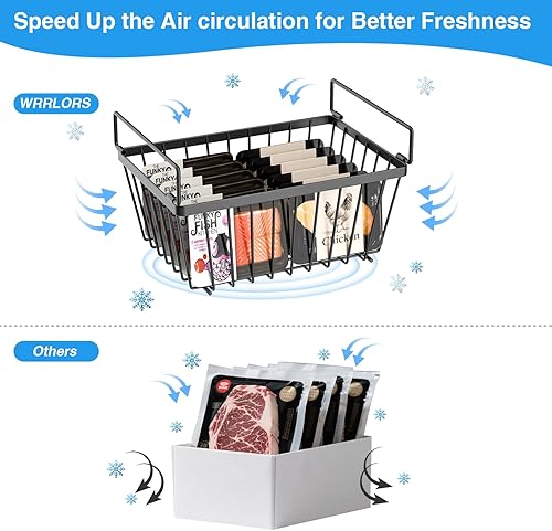 Miniatura 4 de Contenedores organizadores de congelador con asas plegables, paquete de 4 cestas organizadoras verticales apilables para congelador de 5 a 7 pies