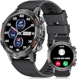 Military Smart Watch for Men Answer and Make Call,400mAh Long Battery Fitness Tracker with Heart Rate Blood Pressure Monitor SpO2 100+ Sports,1.4'' HD Screen Tactical Smartwatch for Android iOS Black