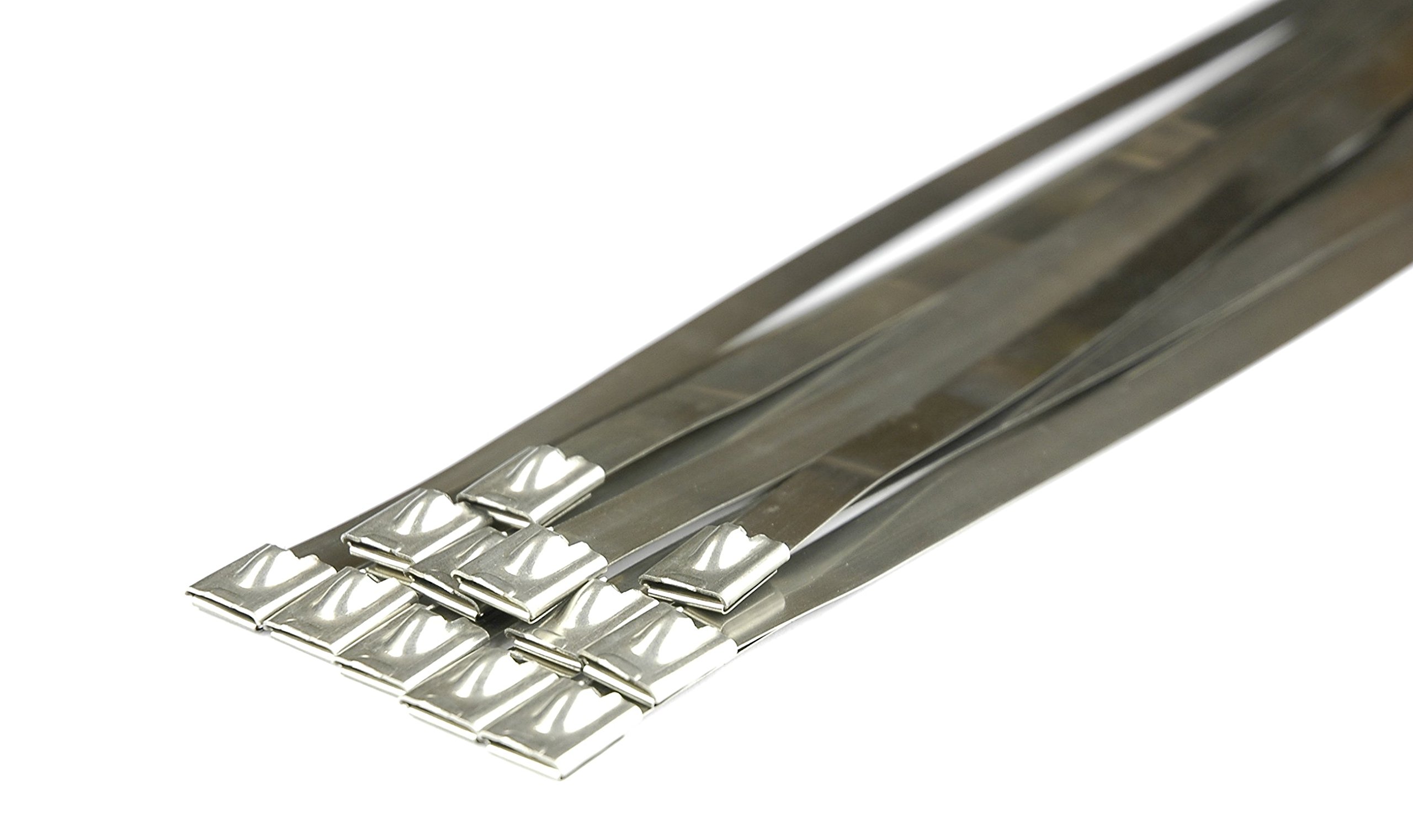 Pro Tie Heavy Duty Wide Stainless Steel Cable Ties for Indoor and Outdoor Use, 316 Marine Grade Stainless Steel | 14.2-Inch, 100 lbs. Tensile Strength, 25-Pack (PN: SS14HDW25)