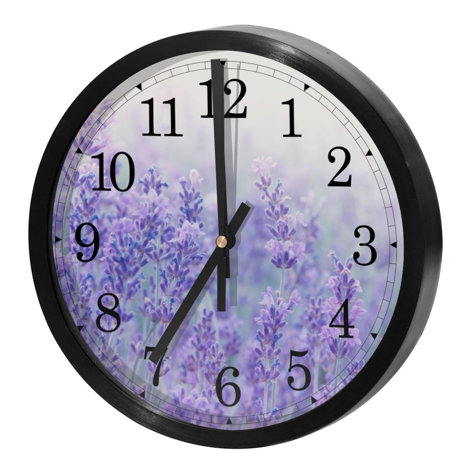 Horloge murale silencieuse mécanisme à quartz de haute précision motif lavande ronde