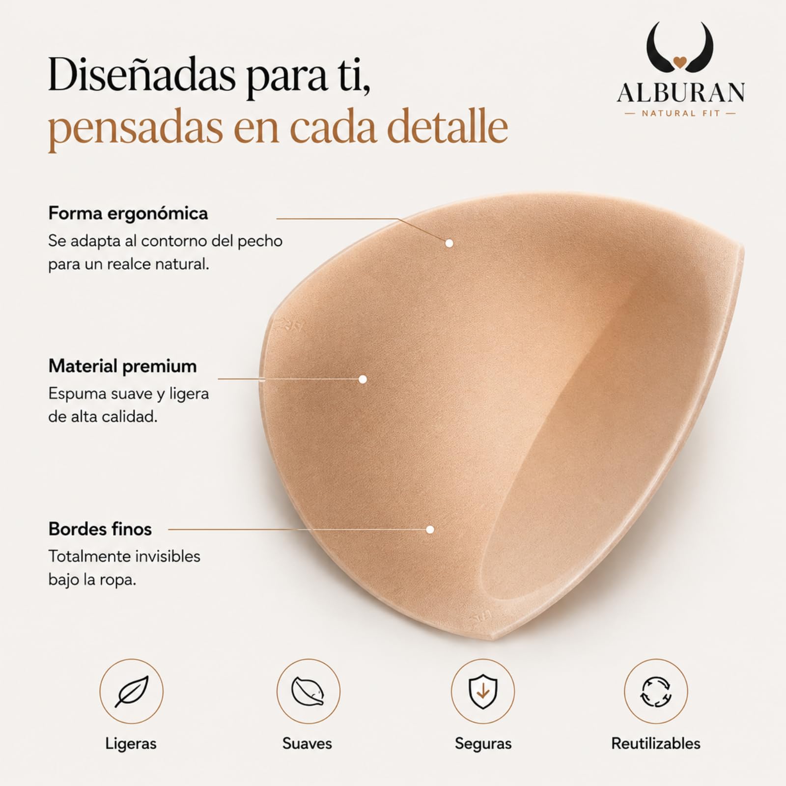 ALBURAN Relleno Sujetador Push Up 3 Pares Invisible Realza Pechos Deportivo