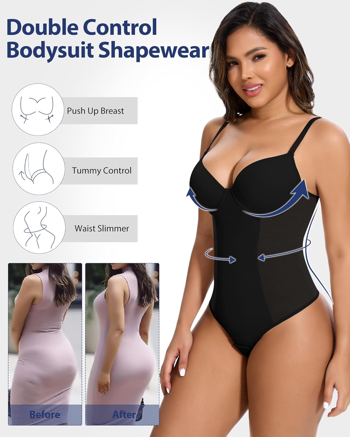 SHAPERIN Shapewear Bodysuit for Women Built in Bra Tummy Control Body Suit Backless Thong Low Back Body Shaper - Image 4