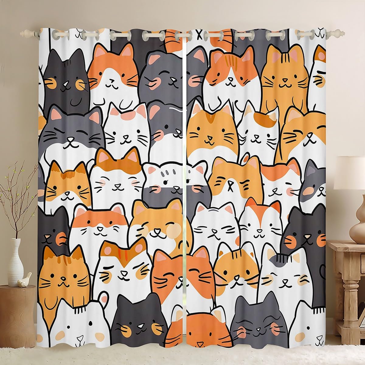Feelyou Kids Cat Curtains for Bedroom Living Room (2 Panels, 38 x 45 Inch) Cute Kitten Darkening Drapes Boys Girls Teens Decor Cats Print 30%-50% Blackout Curtains Animal Window Treatments Cartoon