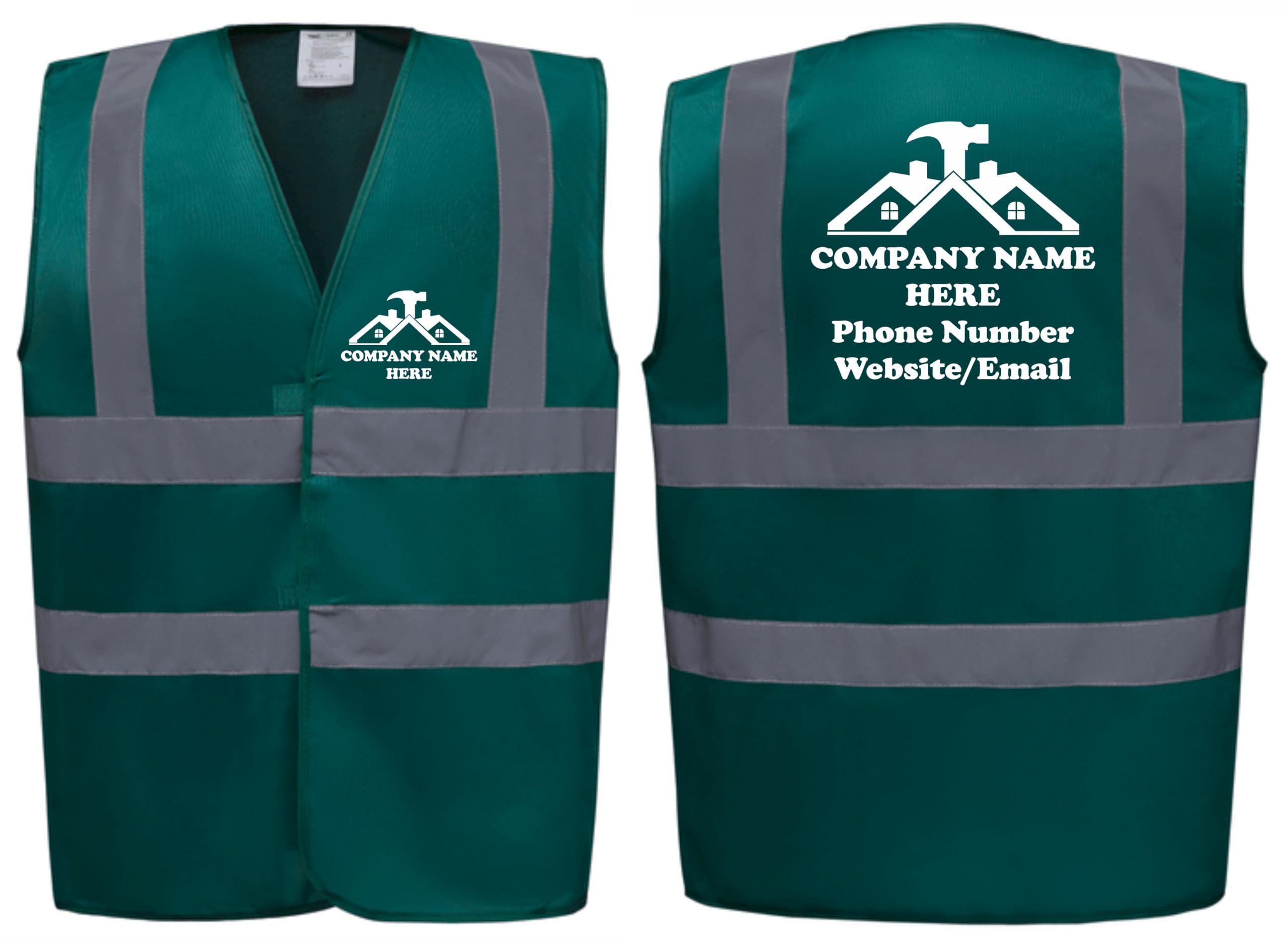 Custom Printed Personalised Hi Vis Vests – Add Your Roofing Company Details, Ideal for Roofers & Construction Workers by Brook Hi Vis (Green, 3XL)
