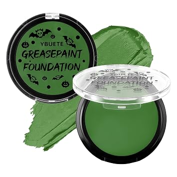 YBUETE Green Oil Based Face Paint Foundation, Professional Green Greasepaint for St. Patrick's Day, Halloween Face Body Paint for Witch Shrek Hulk Goblin SFX Costume Makeup