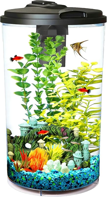 Plastic 6-Gallon AquaView 360 Aquarium Kit for Tropical Fish, Betta Fish with LED Lighting and Power Filter Clear, 4-Piece Set