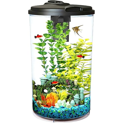 Koller Products Plastic 6-Gallon AquaView 360 Aquarium Kit for Tropical Fish, Betta Fish with LED Lighting and Power Filter Clear, 4-Piece Set