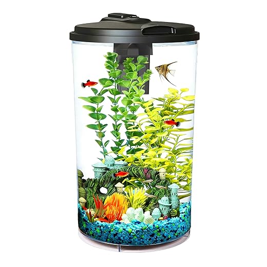 Koller Products Plastic 6-Gallon AquaView 360 Aquarium Kit for Tropical Fish, Betta Fish with LED Lighting and Power Filter Clear, 4-Piece Set