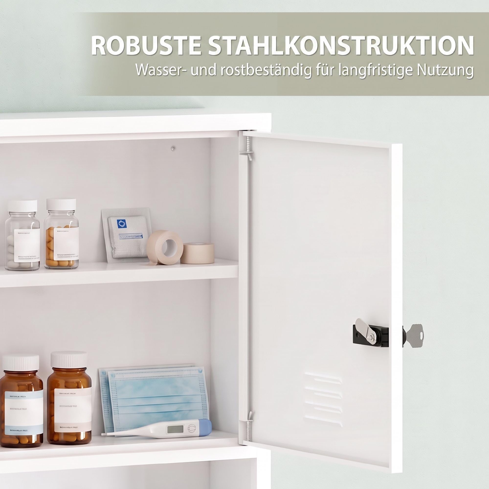 HOMCOM Armoire à pharmacie avec serrure à combinaison - 3 étagères - 60 x 40 x 15 cm - Blanc