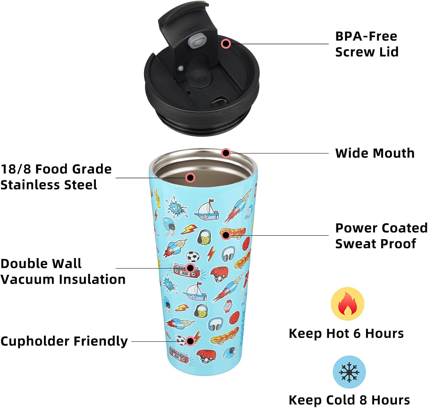 BJPKPK 22oz Insulated Tumbler With lid And Straw Stainless Steel Tumblers Travel Coffee Mug Reusable Thermal Cup,Playground - Image 2