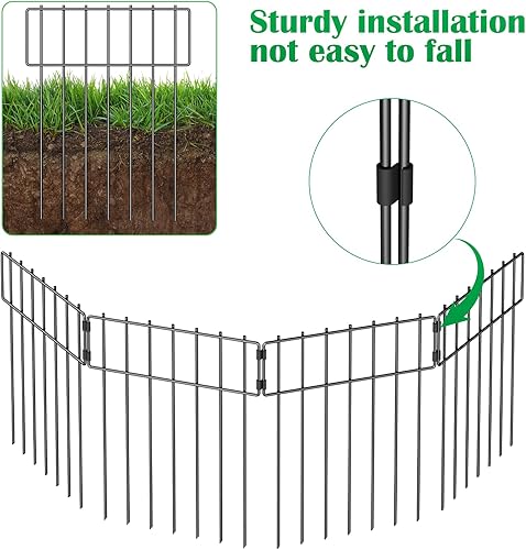 Miniatura 6 de Paquete de 10 vallas de barrera de animales, total de 16.7 pulgadas de alto x 10.8 pies de largo, valla de jardín decorativa, valla inferior de
