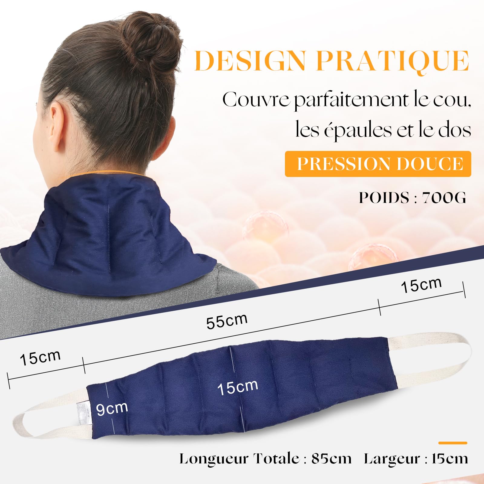uncn Longue Coussin Chauffant du cou Cervicales Micro Onde, Bouillotte Micro-Onde, graine de lin,noyaux cerises,grande poche chauffante nuque epaule et dos,ventre