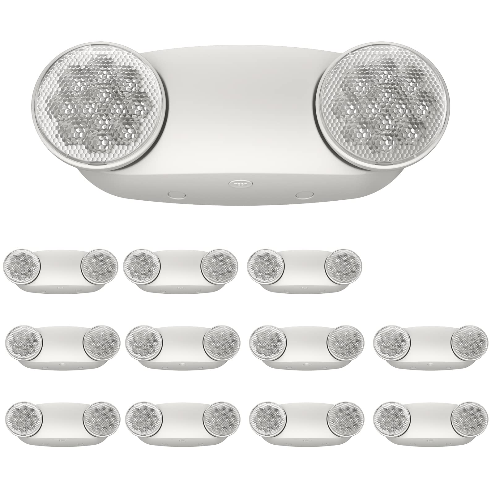 SPECTSUN 12 Pack LED Emergency Lighting Fixture with Battery Backup and Bug Eye Heads-US Standard Emergency Light Combo-Compact Design–Thermoplastic Housing for Indoor Outdoor