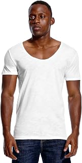 Tiefer V-Ausschnitt T-Shirt für Herren Low Cut Scoop Tee unsichtbar Vee Top Baumwolle Kurzarm Weiter Ausschnitt