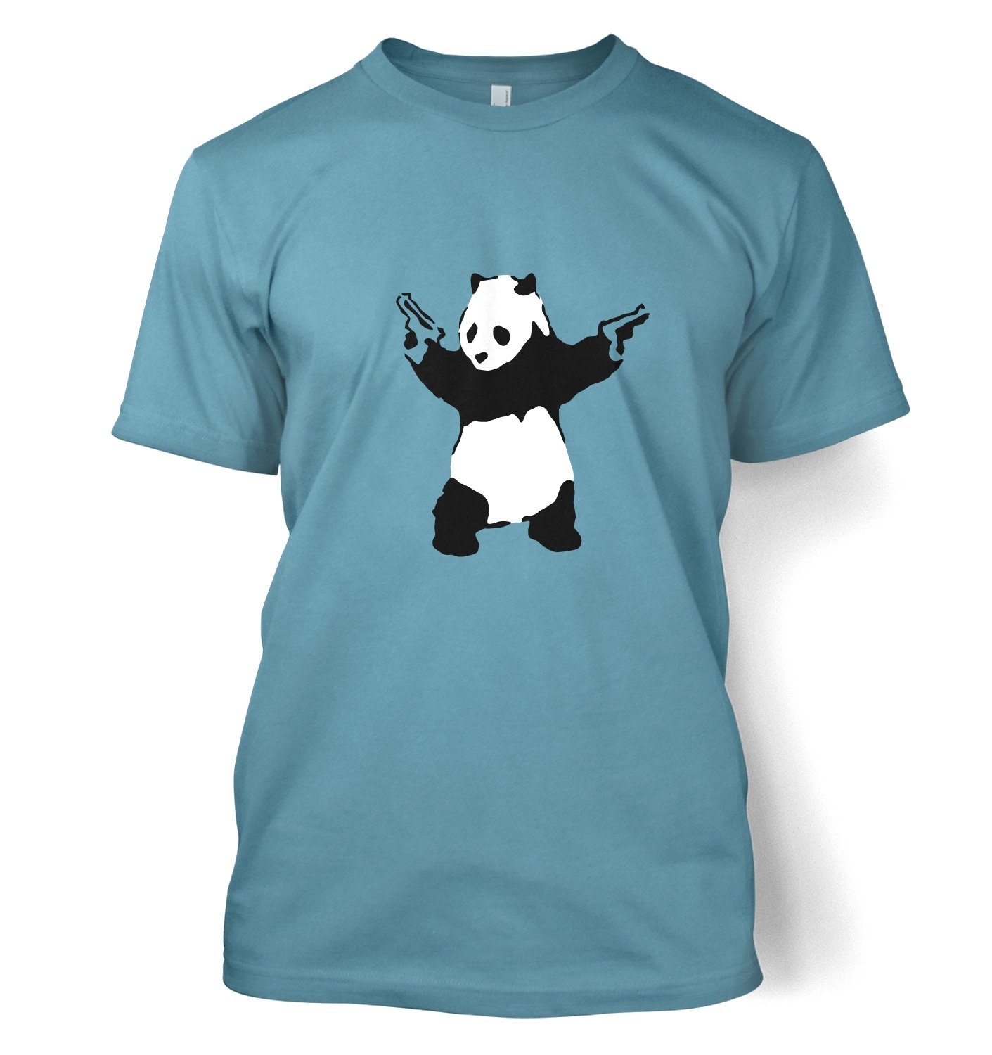 Banksy Panda With Guns - Men's Tshirt - Stone Blue Small (34/36")
