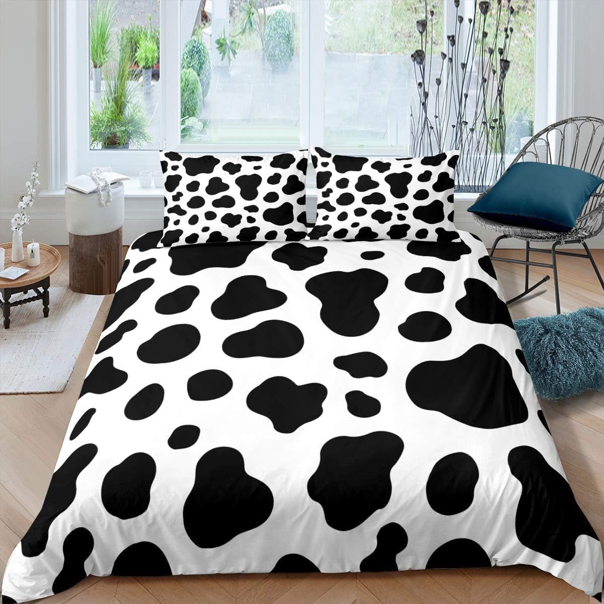 Homemissing Single Duvet Cover cow pattern bedding set, cow print simple modern abstract art bed set