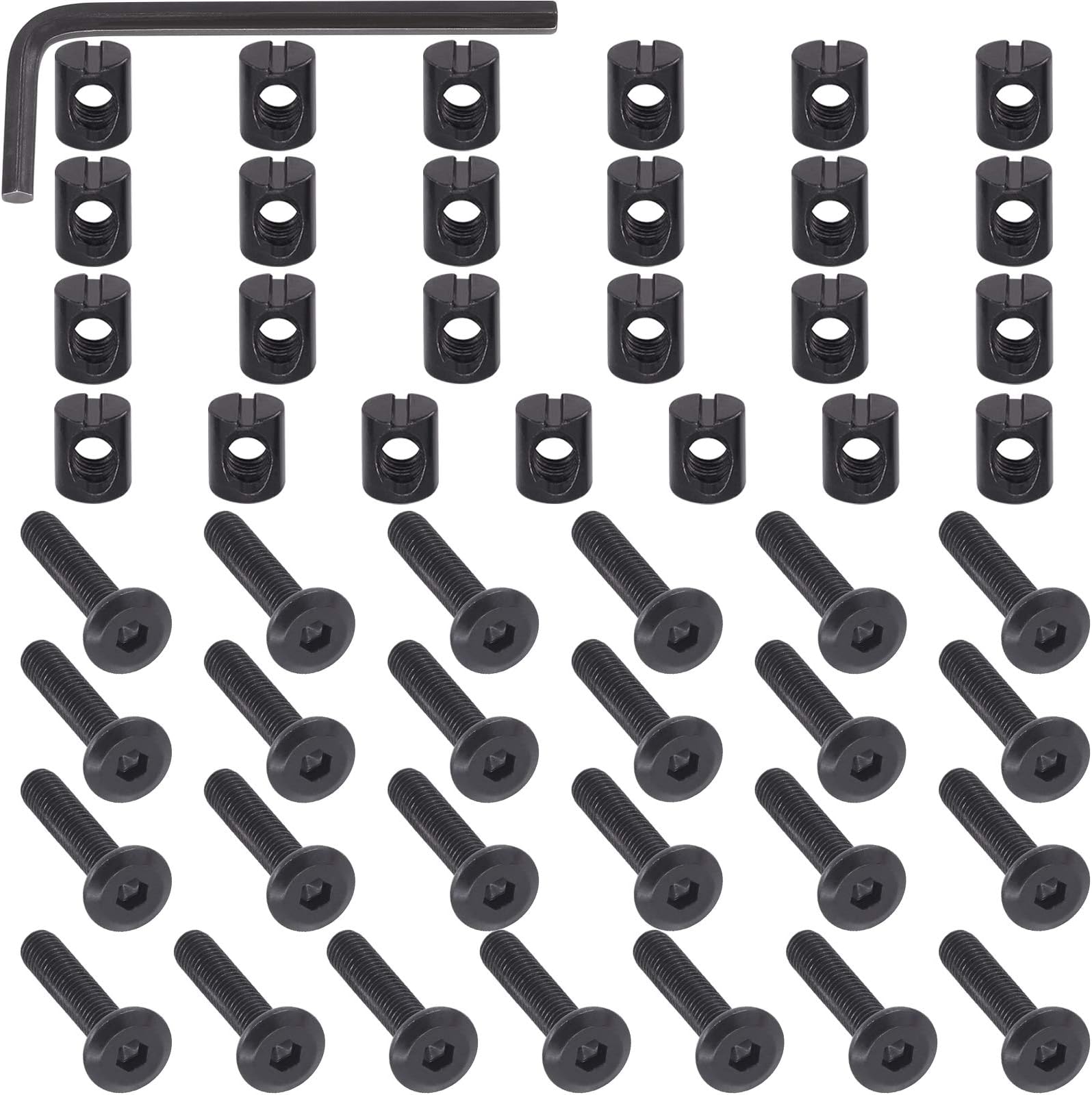 M6 x 30mm 50PCS Black Zinc Plated Hex Socket Cap Bolts Crib Bolts and Barrel Nuts Cross Dowel Replacement for Crib Cots Beds Chair Table Desk Furniture