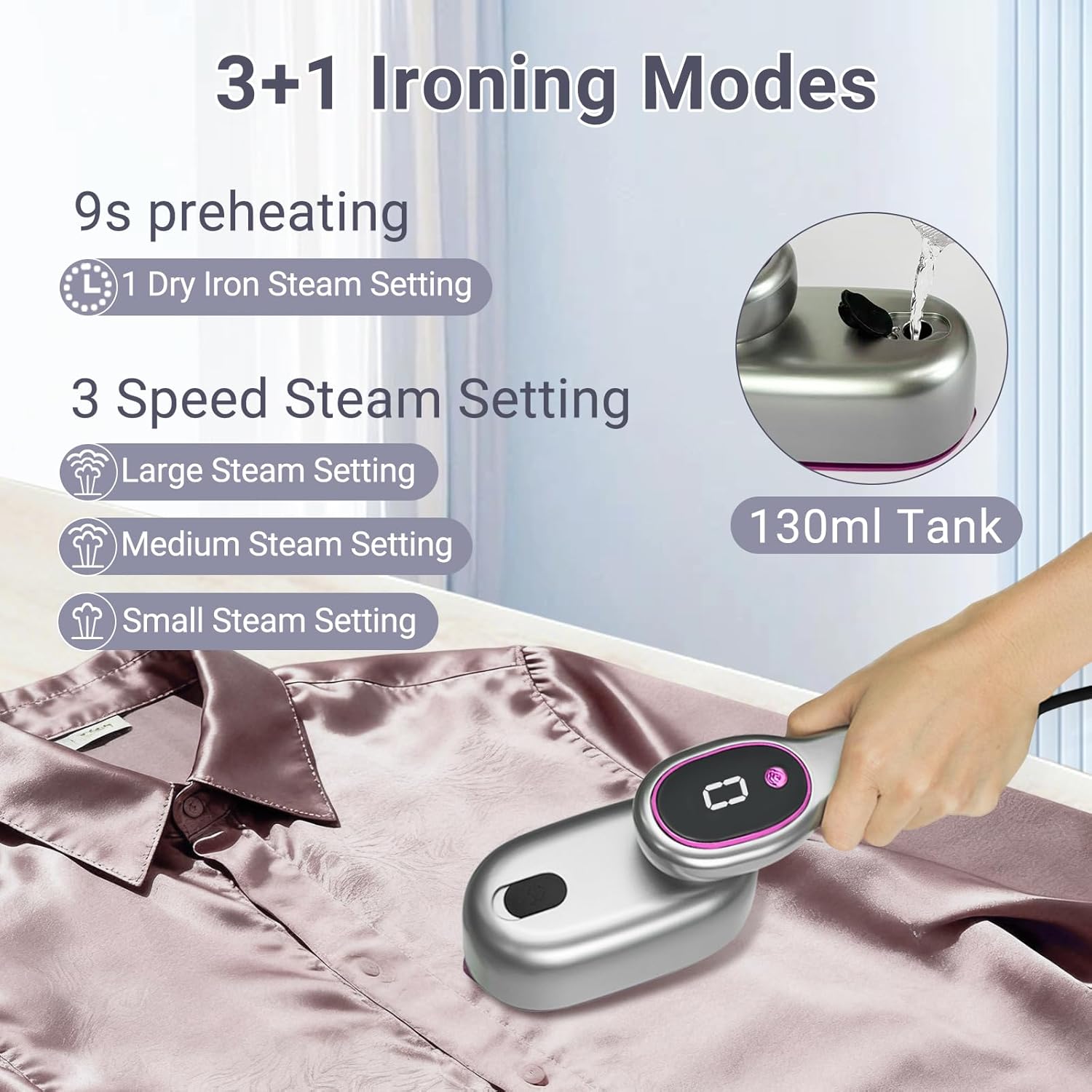 Travel Steamer for Clothes, 1200W Portable Handheld Garment Steamer with Touch Screen, Large Ceramic Panel, 15-Second Fast Heat-Up with 5 Modes, Ironing for Home and Travel
