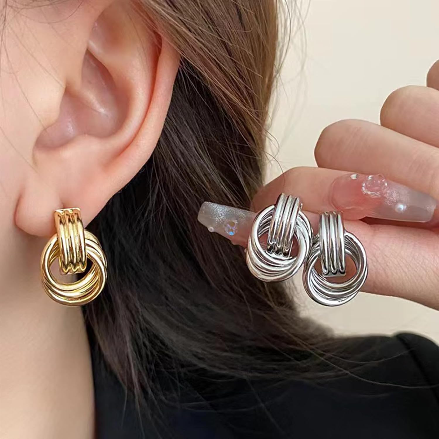Chunky Gold Knot Earrings for Women Colored Statement Geometric Dangle Earrings Trendy Lightweight Hollow Twisted Dangle Drop Earings Fashion Jewelry Gift - Image 3