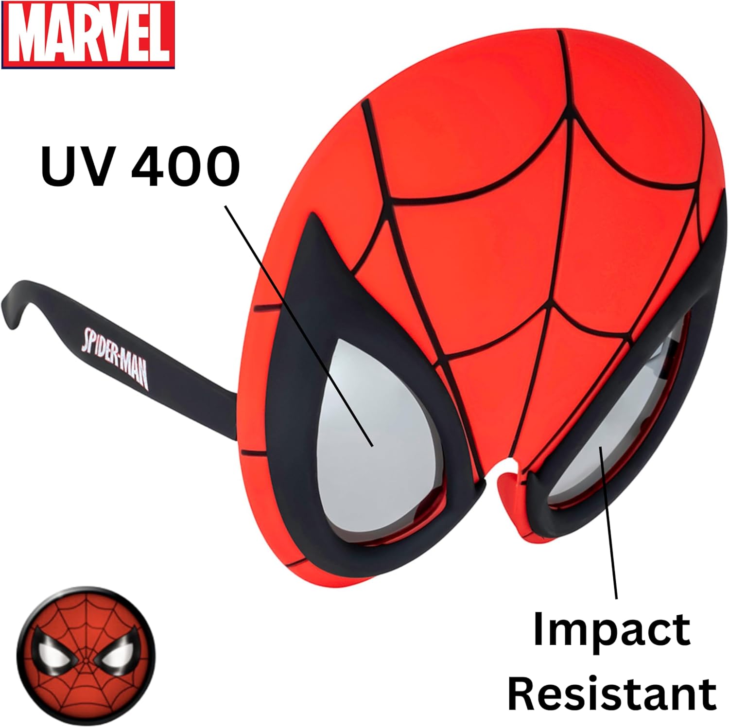 Sun Staches Official Spider-Man Sunglasses | Marvel Costume Accessory Mask | One Size Fits Most - Image 4