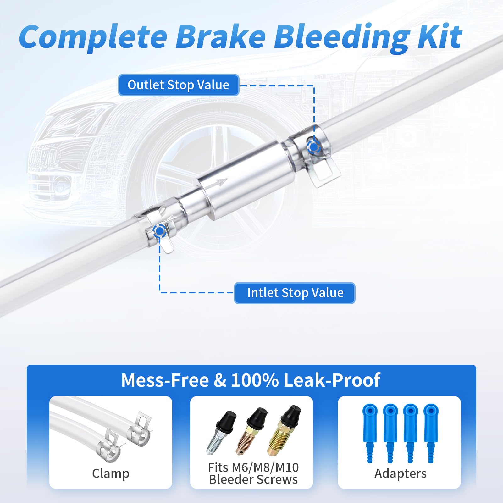 Kit de 4 mangueras de purga de frenos con válvula de retención unidireccional, manguera universal de purga de líquido de frenos, válvula unidireccional que evita el reflujo de aire para coche