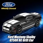 YONCHER RC Voiture Drift, Voiture Télécommande pour Enfants Ford Mustang Shelby GT500 Officieusement autorisée, 1:24 20KM/H 4WD RC Voitures avec lumières, Fast Racing Toy Car pour les garçons, Noir