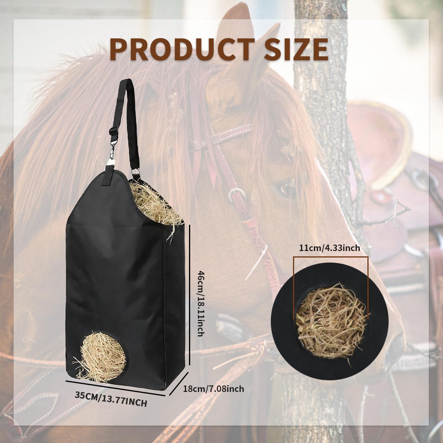 XONYOOM 2 Pcs Goat Hay Feeder Horse Hay Bags Large Capacity Feeding Bag, Hay Nets Slow Feed Hay Bag Less Hay Waste Tote Bag with Metal Ring and Adjustable Strap for Sheep, Goats, Horses