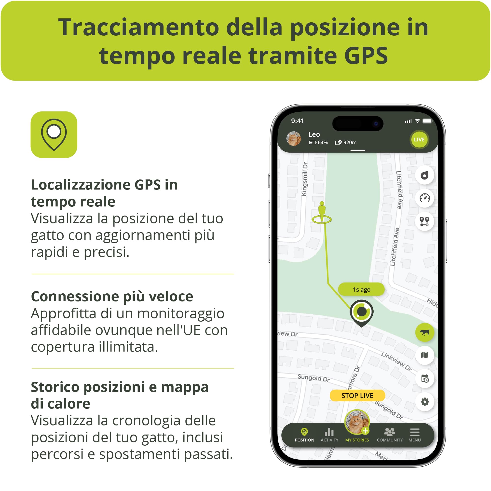 Kippy Cat V2 - Collare GPS per Gatti - Localizzatore e Tracker di Salute e Attività con Sistema Antistrozzo - Crea Confini Virtuali