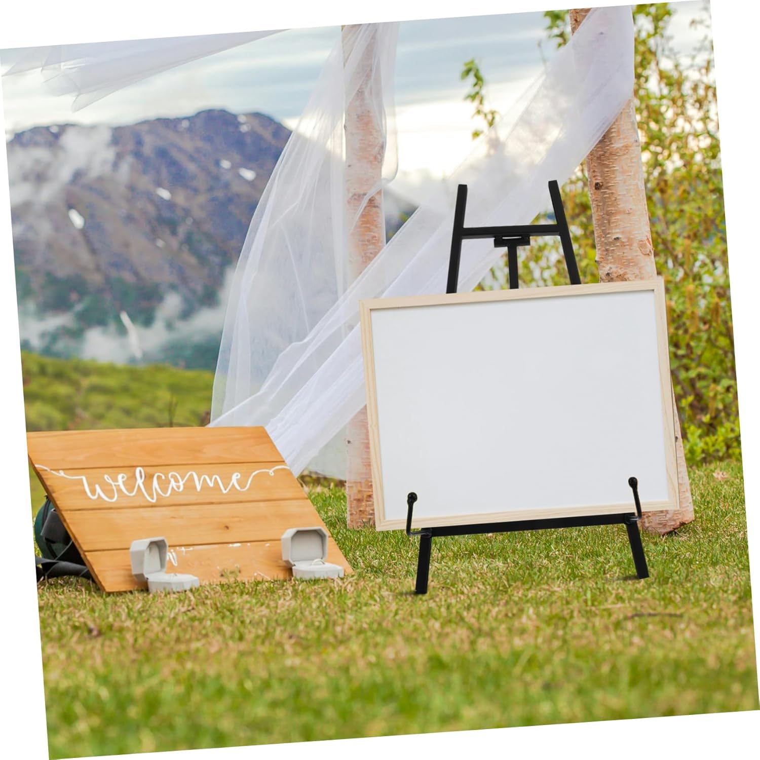 Tripod Display Easel Stand Tabletop Photo Holder for Art Weddings and Home Decor Portable and Lightweight Metal Rack for