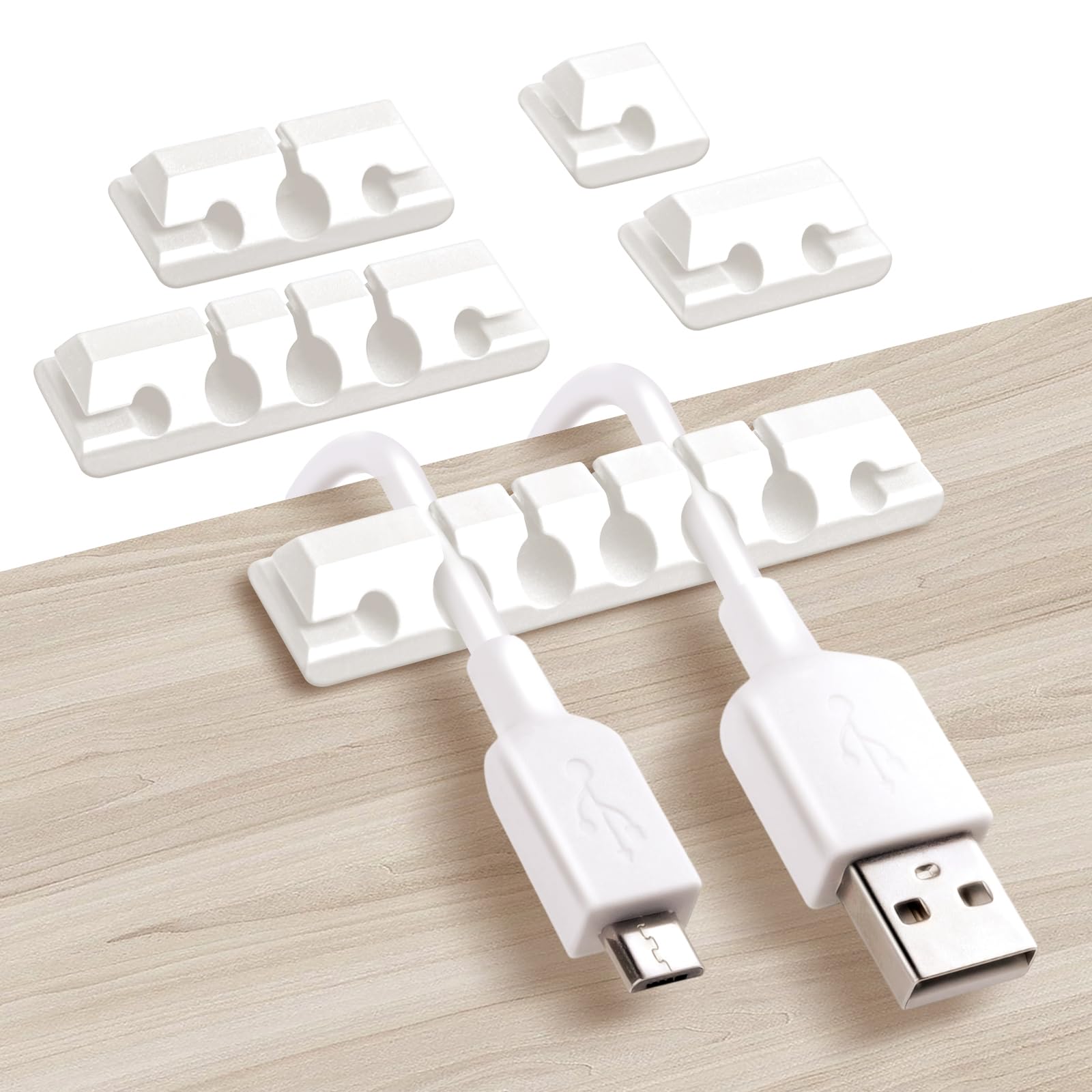 50 Clips Câbles Adhésifs Blancs | Gestion Fils Bureau, TV, Voiture | Adhésif Fort Et Amovible | 14x14x8mm