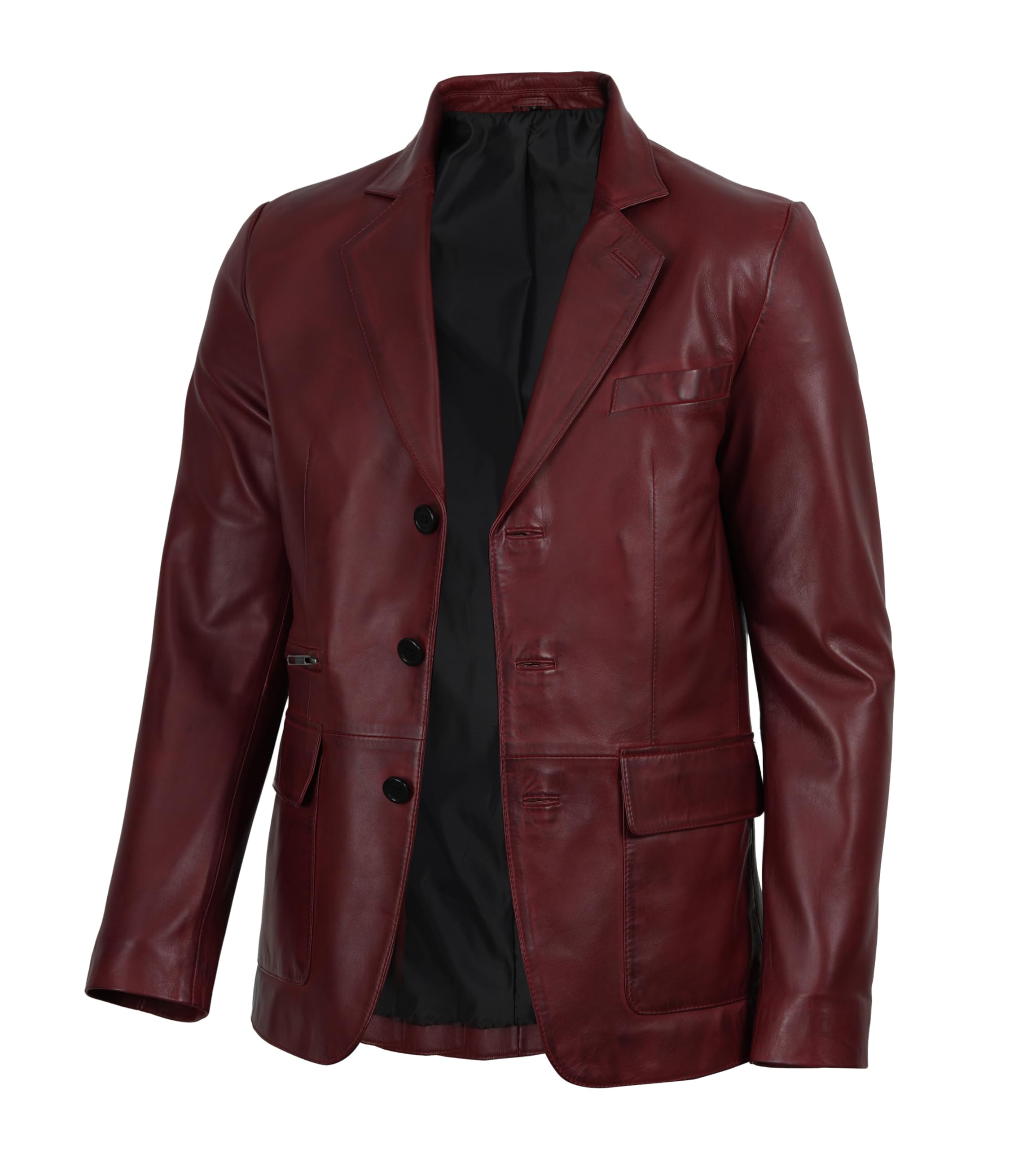 fjackets Mens Leather Blazer Jacket — Real Lambskin Leather Sport Coat, 3-Button, Business to Weekend