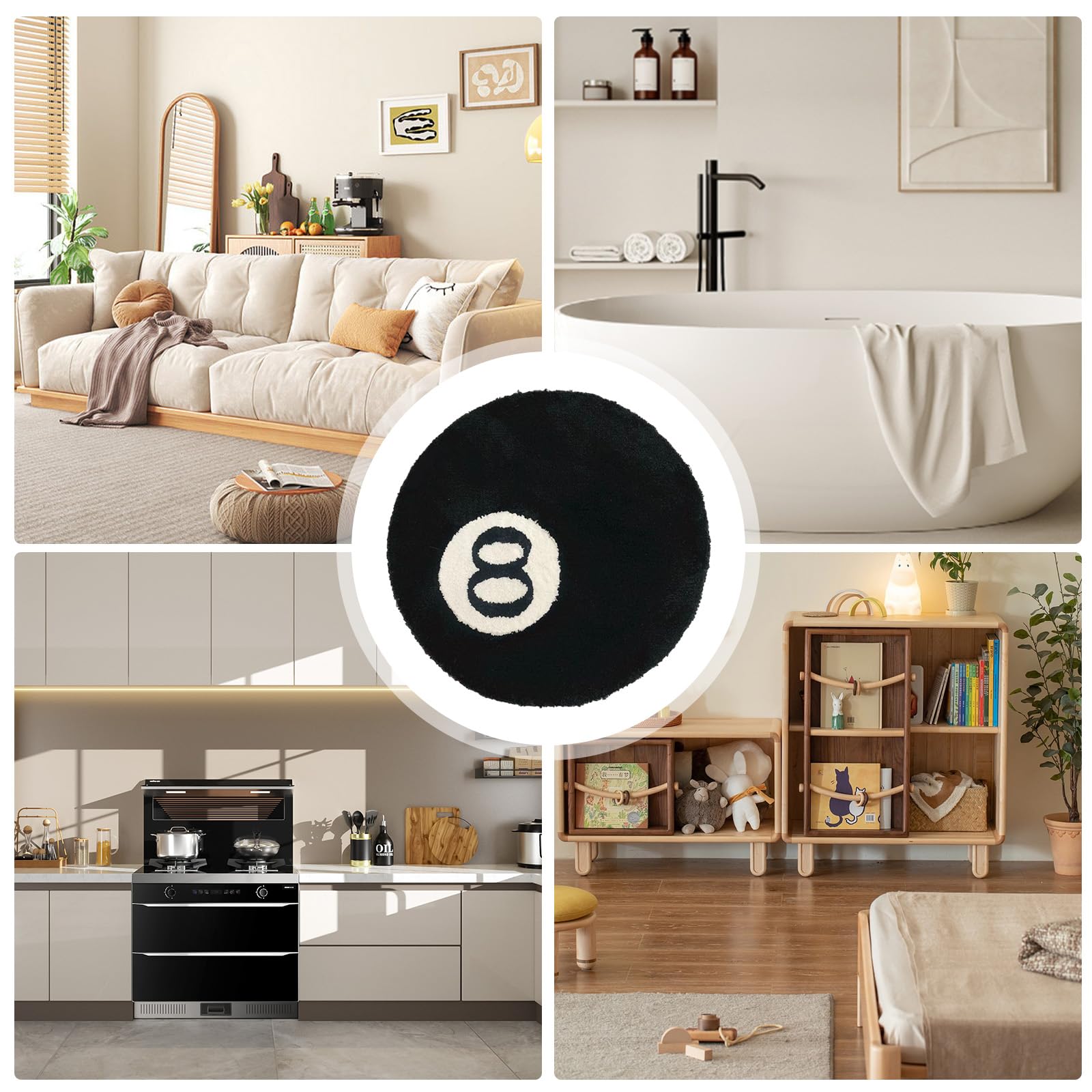 HAMON Tapis de billard 8 boules - Antidérapant - Lavable - Doux - Pour salon, salle à manger, chambre à coucher - Noir - 80 cm