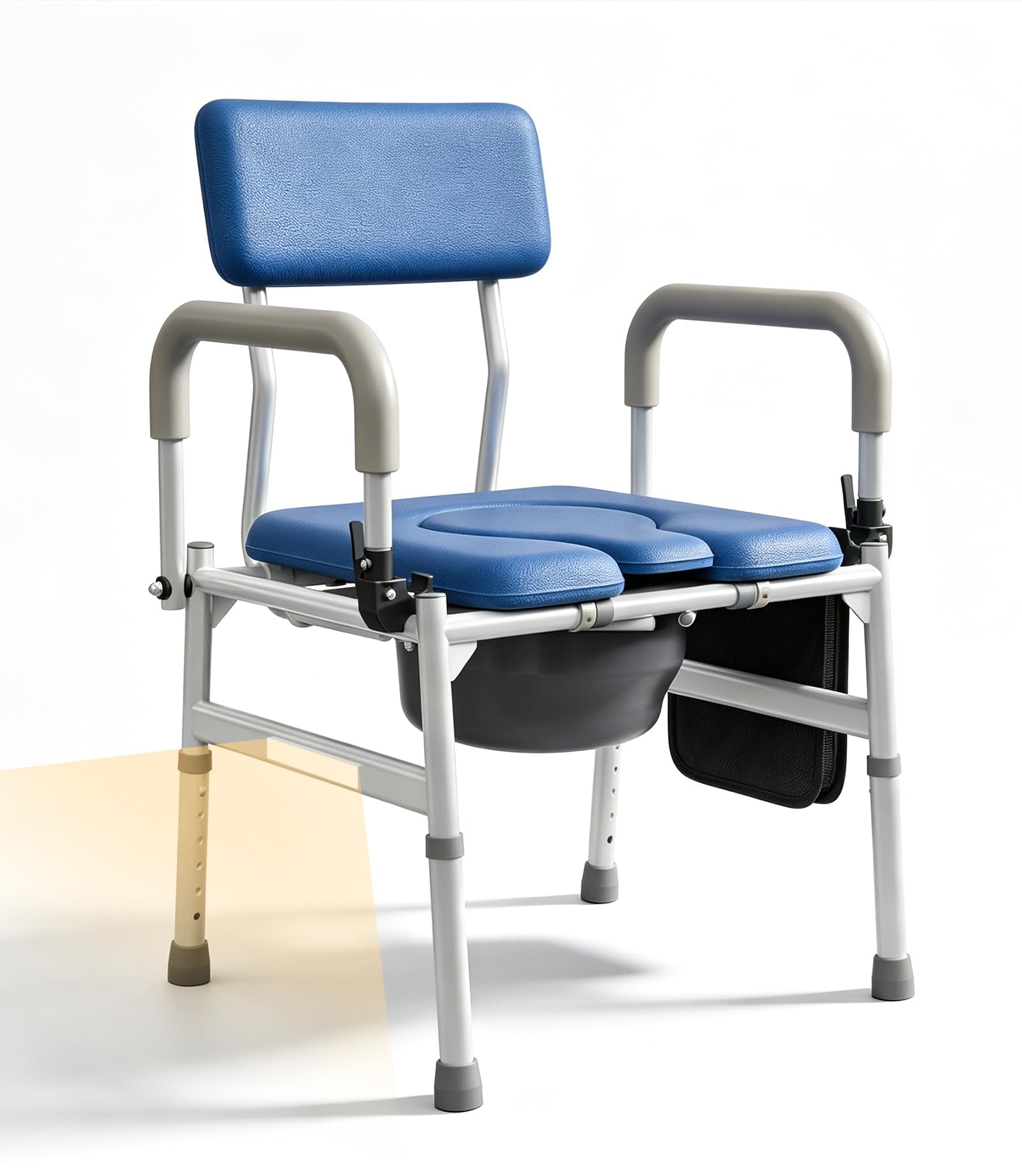 Vocic Drop Arm Bedside Commodes for Adults/Seniors/Disabled Users, YR11 LITE | Wide Adjust to 22.8" | Height Adjust to 23" | 400lb Capacity | Padded Seat | Motion Light | 6.3Qt Bucket with Lid