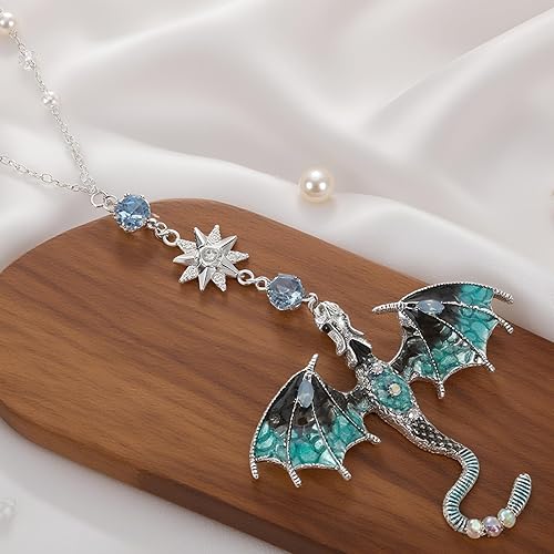 Miniatura 2 de Dije colgante para espejo retrovisor  Dije retro azul plateado con dragón retrovisor para espejo retrovisor, adorno para amantes de los dragones de