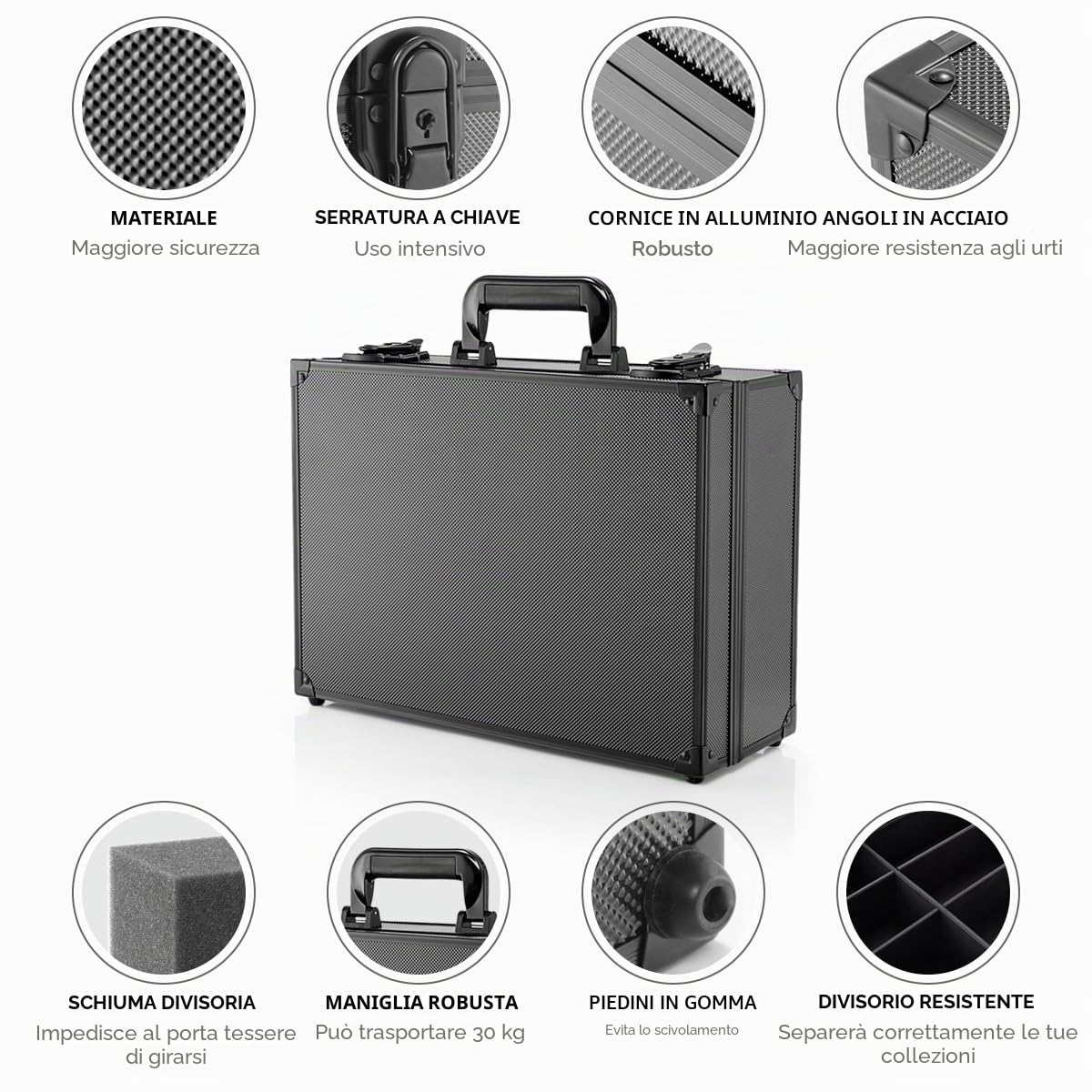 Scatola Porta Top Loader, Valigetta Carte Gradate con Lucchetti a Chiave, Trading Card Holder Box per 600+ Top Loaders o 130+ 35pt One Touch