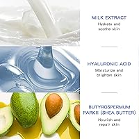 Vista 5 de Kit de cuidado de la piel facial con leche, el juego hidratante para el cuidado de la piel incluye crema, limpiador, crema para ojos, crema
