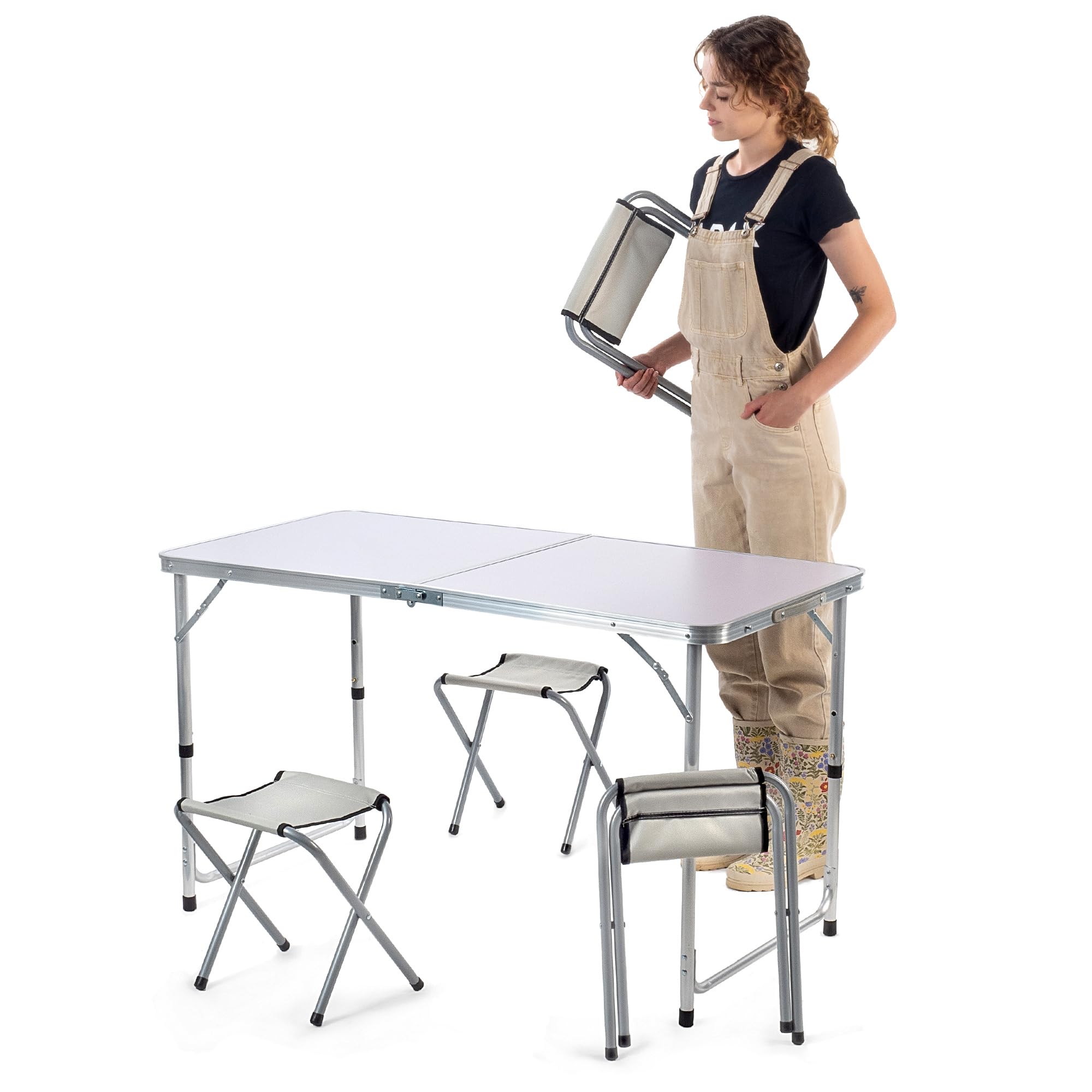 Set Table Pliante Et 4 Chaises Jardin/camping - Table 95x55cm, Acier, Toile Oxford, Support 100kg, Sac Transport