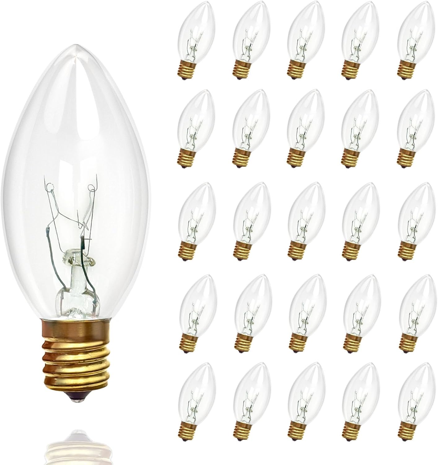 25 Pack C9 Clear Incandescent Christmas Light Bulbs, 7 Watt Warm White Replacement Bulbs, E17 Intermediate Base Vintage Bulbs for Outdoor String Lights, Patio Garden Party Xmas Tree Decor UL Listed