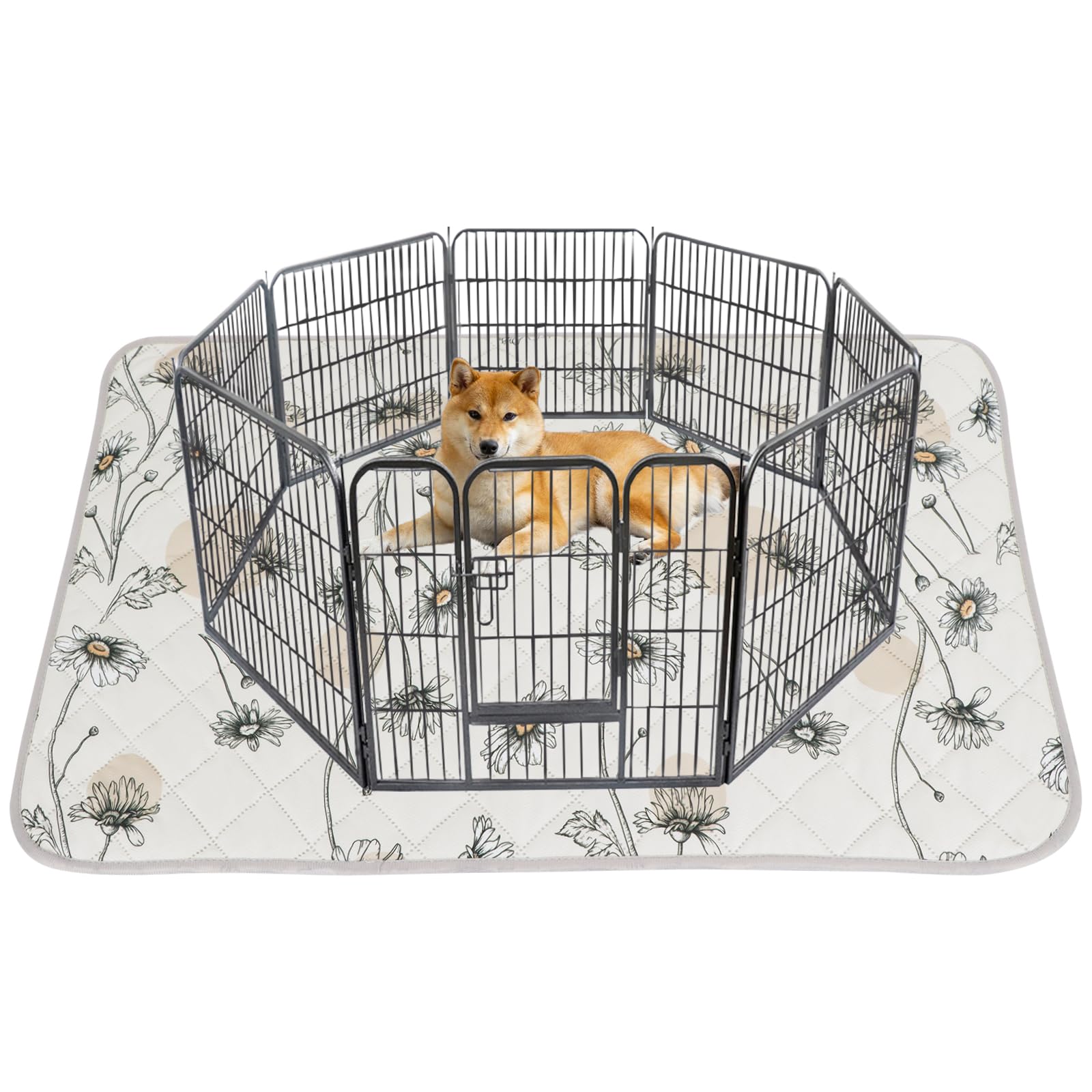 IEUUMLER Washable Pee Pads for Dogs, 1 Pack Non-Slip &amp; Waterproof Pack Whelping Pad, Reusable Washable Puppy Potty Training Pad with Fast Absorbent for Playpen EU007 (Beige Daisy, 48"X48"-1pcs)