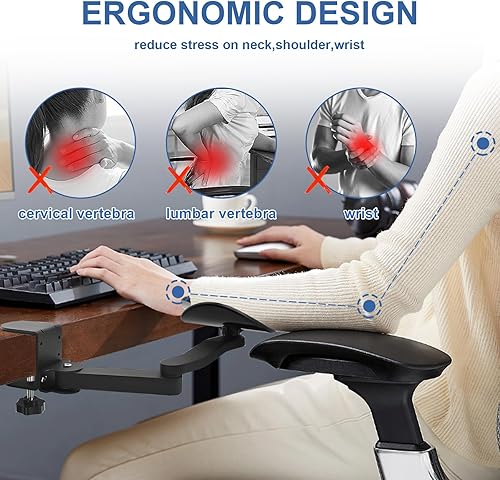 Miniatura 6 de Extensor universal de soporte de reposabrazos para escritorio, reposabrazos ergonómico de altura ajustable con plataforma de soporte de codo Negro