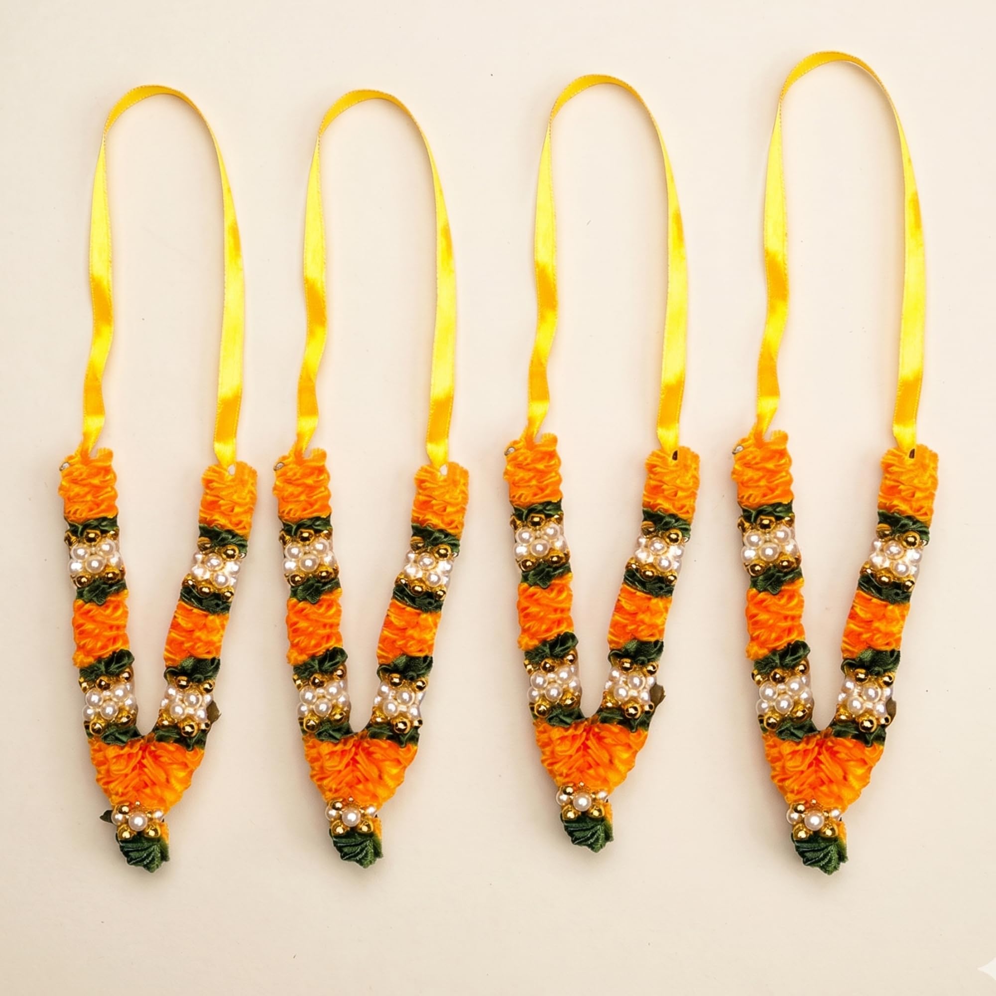 LoveNspire Set of 4 Mini Idol Mala 4.5 Inches God Goddess Haar Makhmali Bhagwan Haar Idol Diwali Pooja Item Garland for Photo Frame God Shringar Reusable Mala