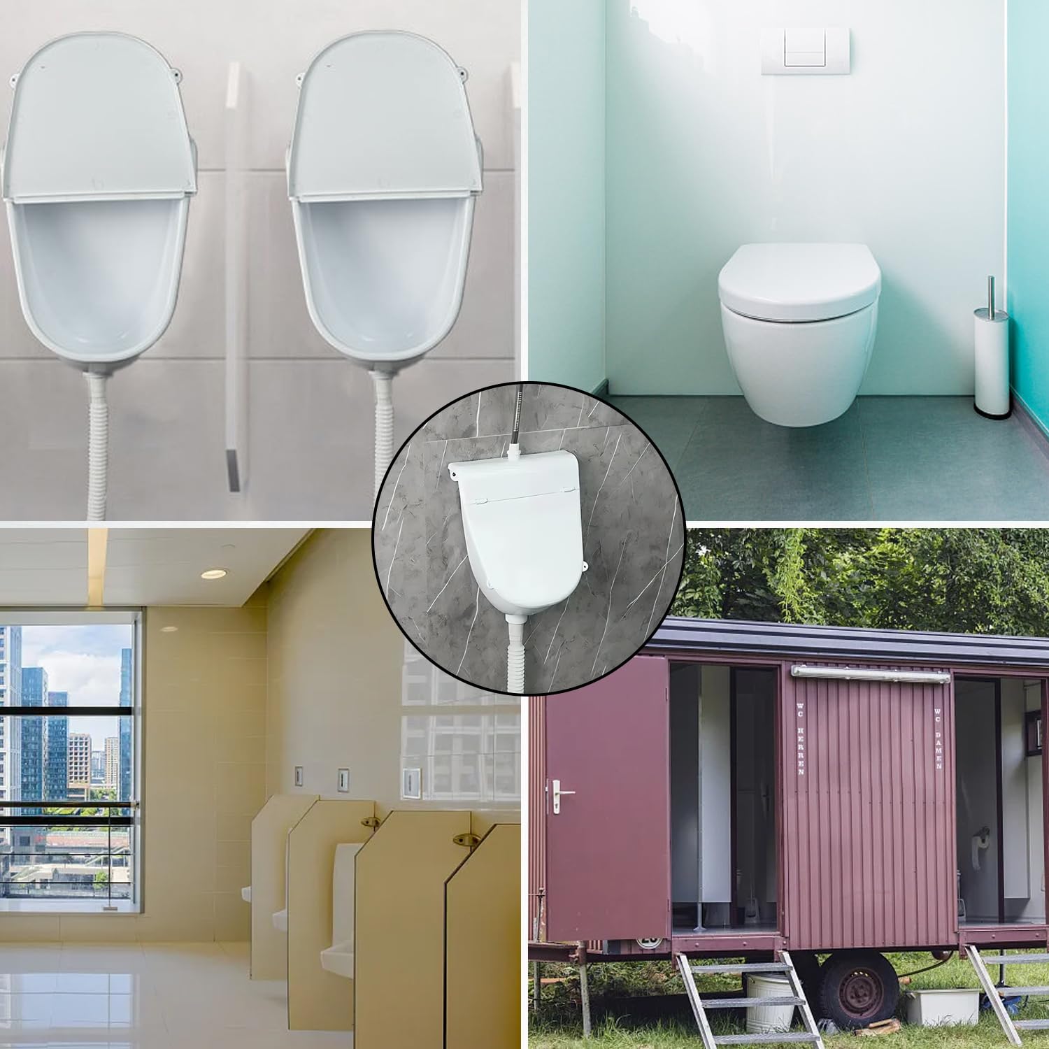 Orinal de plástico con tapa, Orinal para hombres montado en pared pissoir WC set, Orinal sin perforar para casa, garaje, jardín, camping y construcción Blanco